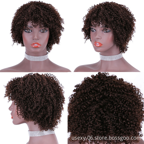 Ready to ship natural black brazilian wigs wholesale prices glueless short wigs 100 human hair afro pixie cut curls wigs